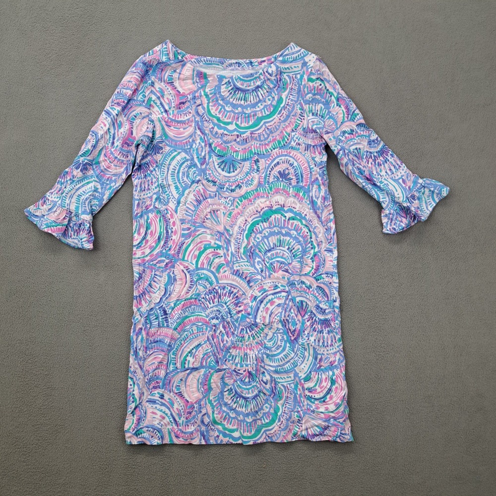 Lilly Pulitzer Girls XL 12-14 Dress Pink Blue Purple Pattern Ruffle Sleeve